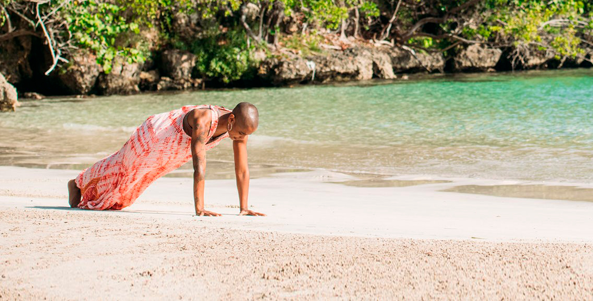 Jasmine training on the beach jamaica